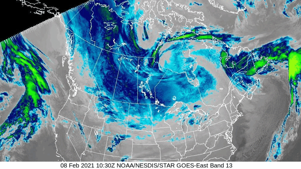 Infrared Image of the polar vortex over canada