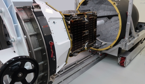 Image of Argos-4 being encapsulated in the fairing.