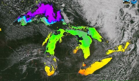 Image of the great lakes with infrared imagery
