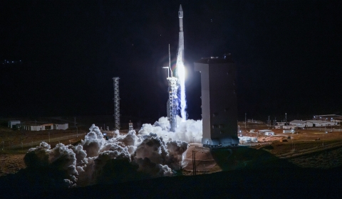 A rocket launch at night.