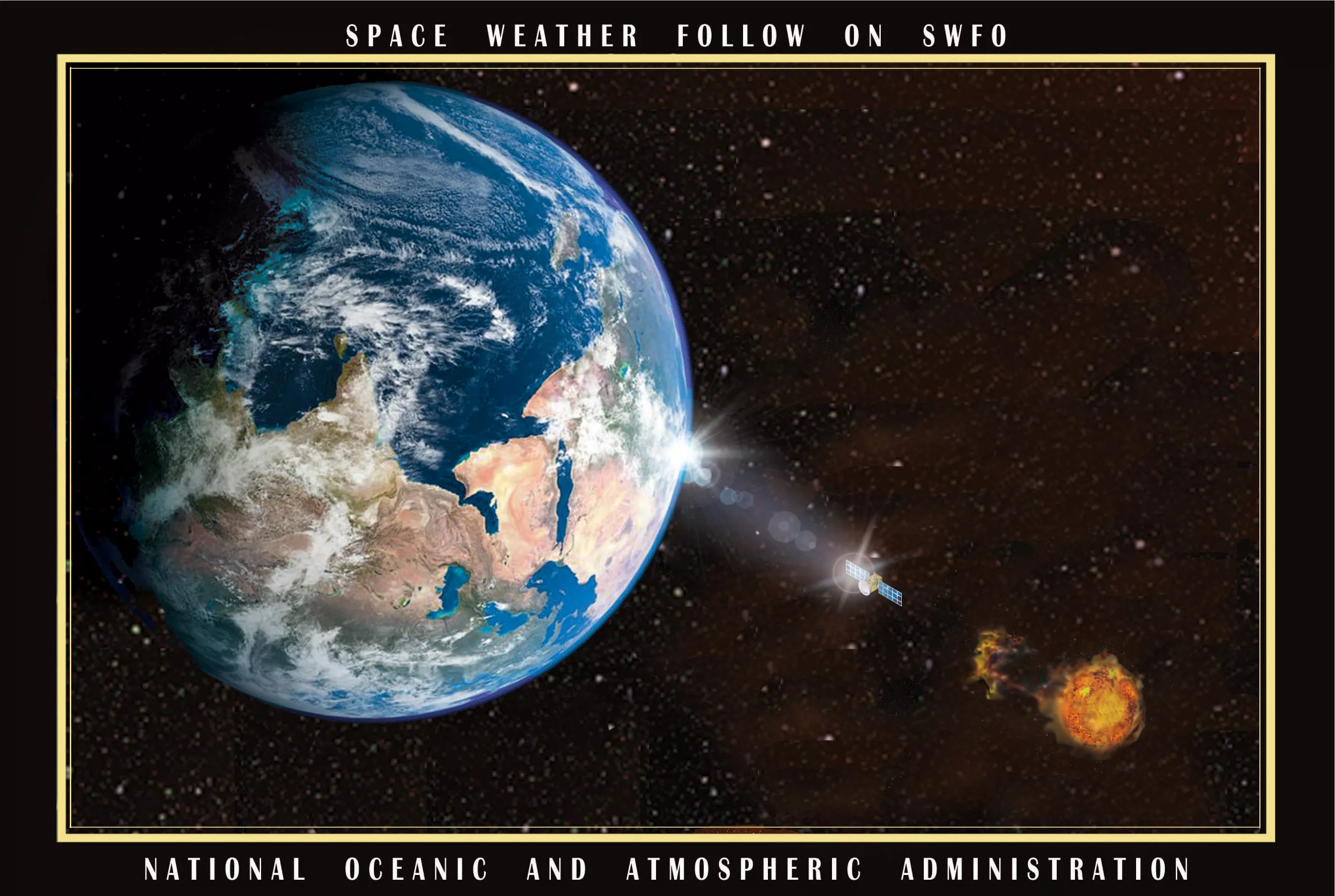 Image of the earth and satellite orbiting it