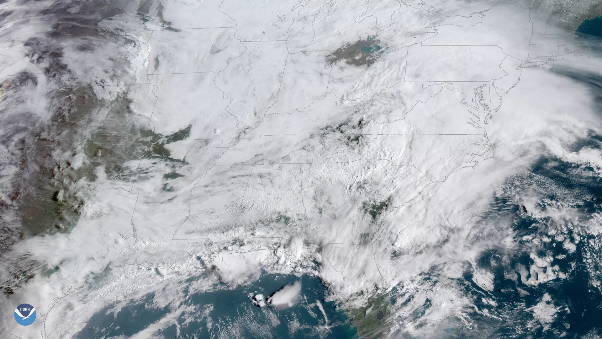 Gulf Coast thunderstorms bubble up above a blanket of clouds in this GOES East view from April 5, 2019.