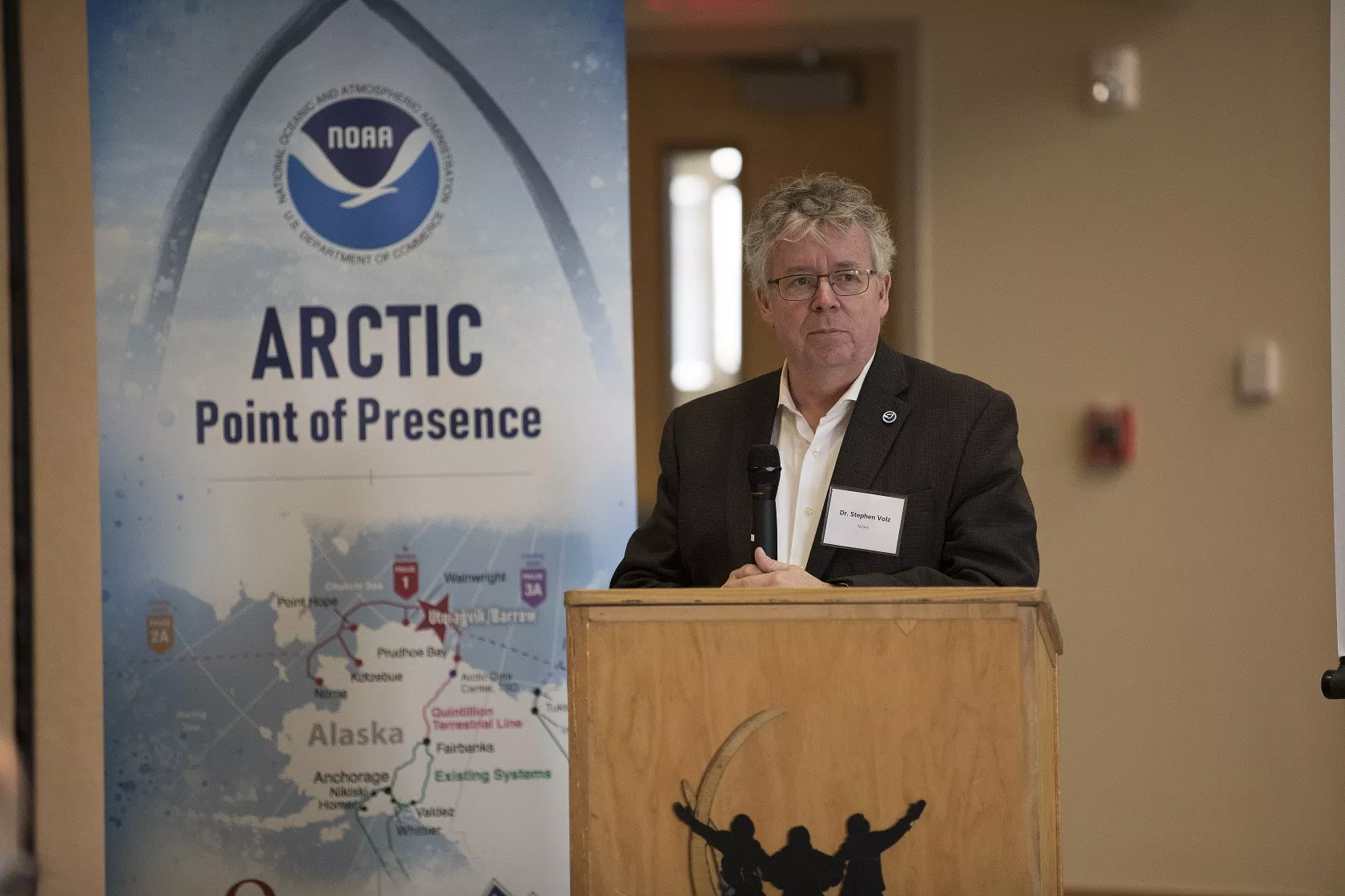Image of Stephen Volz, the assistant administrator of NESDIS, speaks during the ribbon-cutting event in Utqiaġvik, Alaska on Sept. 7, 2019. (Amaguq Media/Jessee Darling)