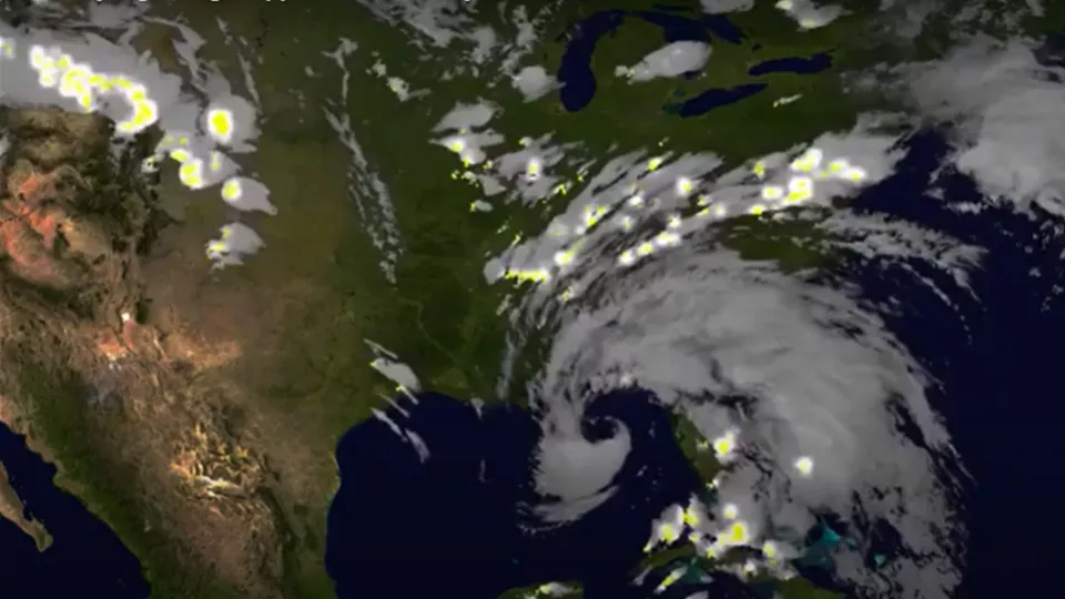 Tropical Storm Alberto May 27, 2018, GOES ABI infrared and GLM