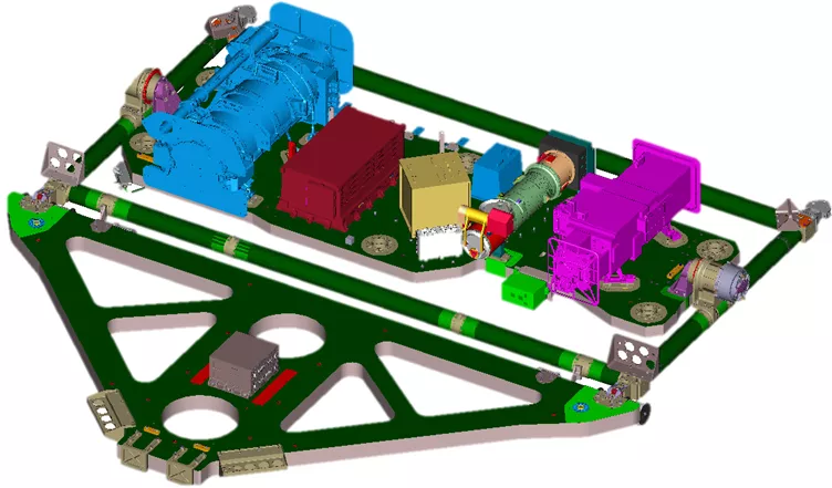 A CAD rendering of the CCOR instrument's placement on the GOES-U satellite.