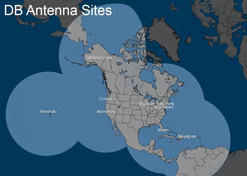 Areal coverage of satellite data captured by the direct readout stations