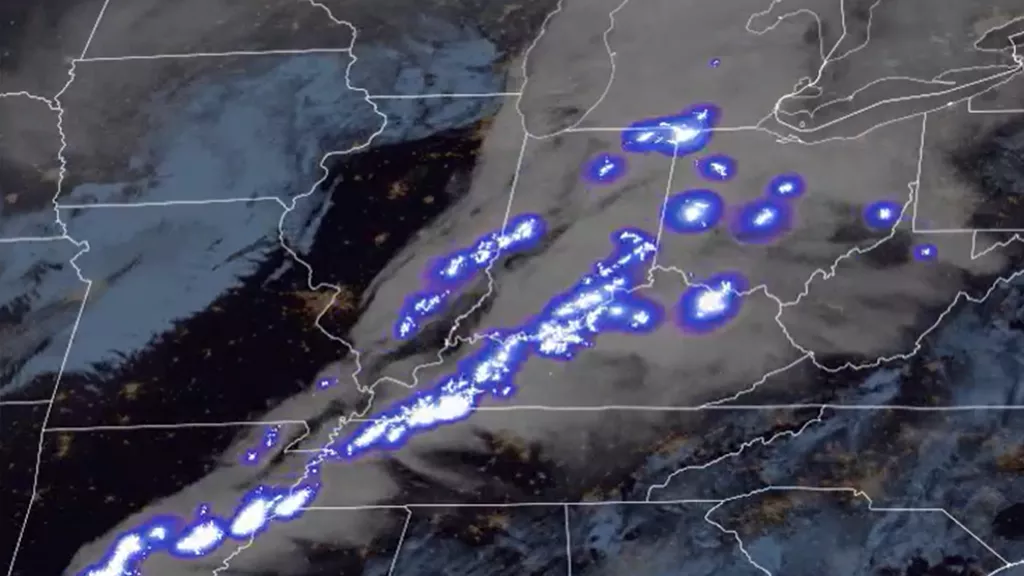 Image of lightening mapped over the United States