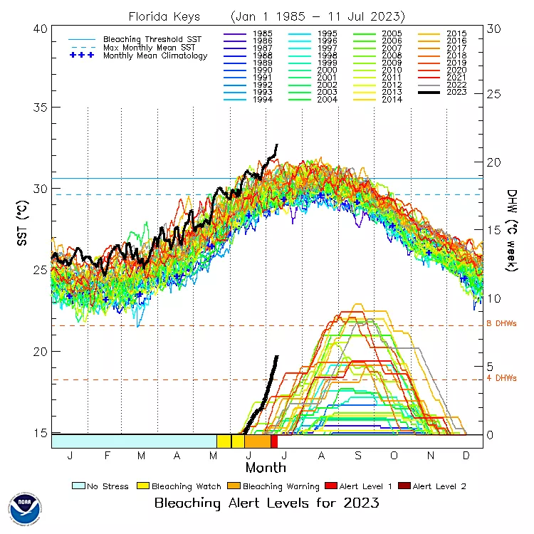 Chart showing bleaching alert levels