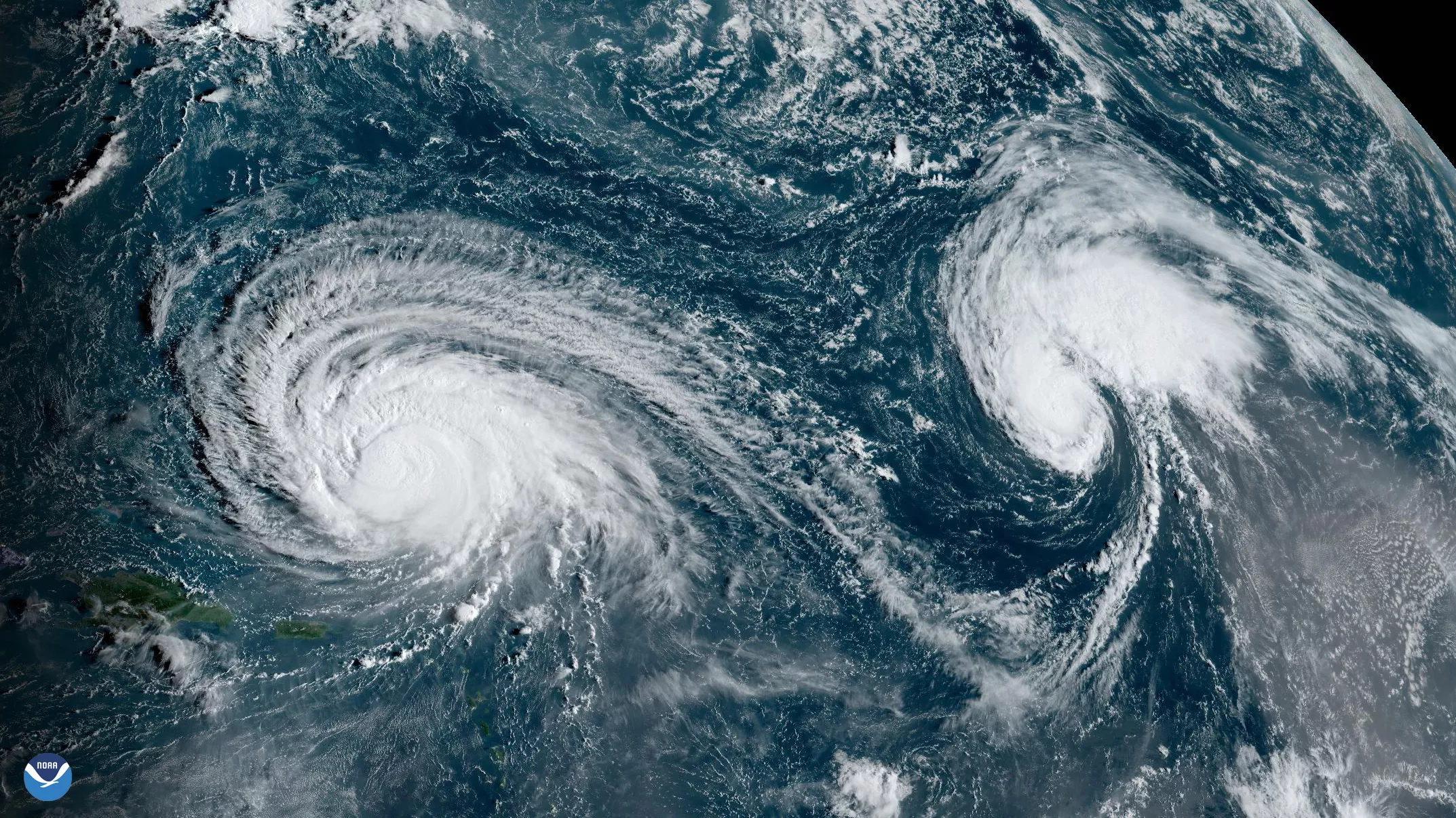 An image of Hurricane Lee off the coast of the south eastern united states in the atlantic ocean.