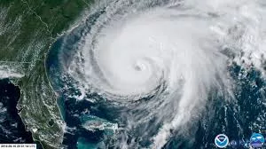 Hurricane on the coast of Florida and Georgia seen from space.