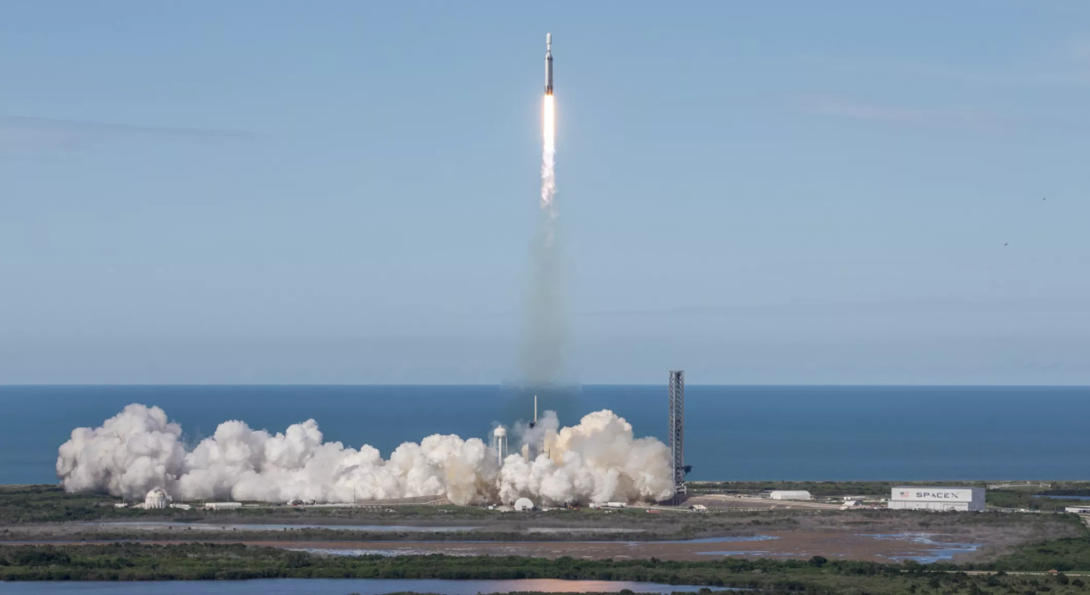 Space X Rocket carrying the GOES-U Satellite, taking off.