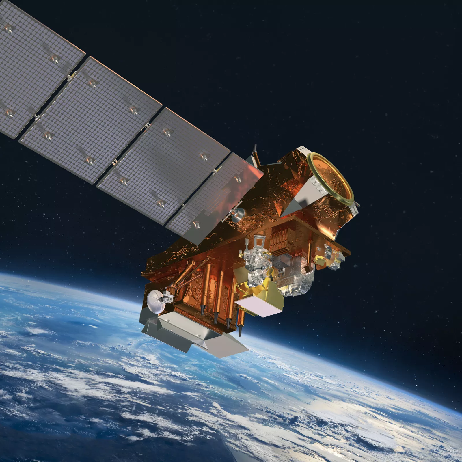 Artist 3D render of the JPSS-4 in space above the Earth