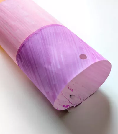 Close-up photo of the cylinder opening of the constructed windsock.