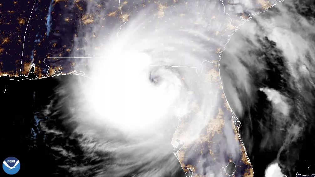 Hurricane Helene just after landfall, at 11:25 pm EDT on Sept. 26, 2024