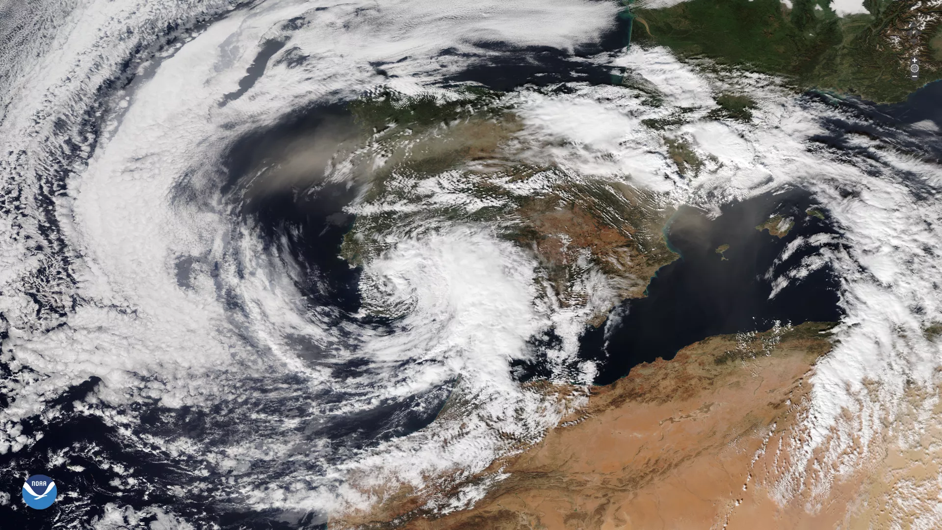TrueColor satellite image of Spain via NOAA's NOAA-20 satellite.