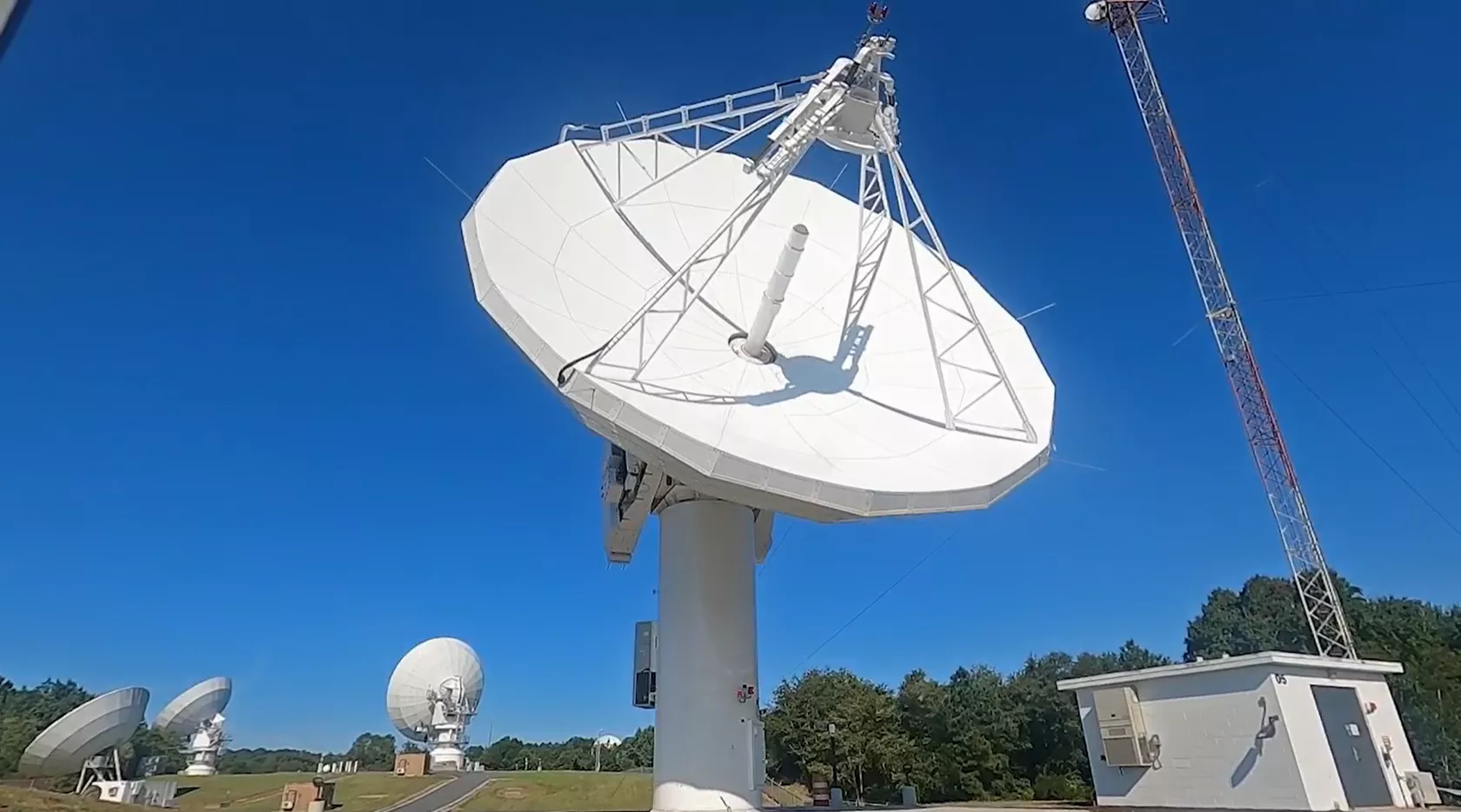 Satellite receiver pointing towards space.