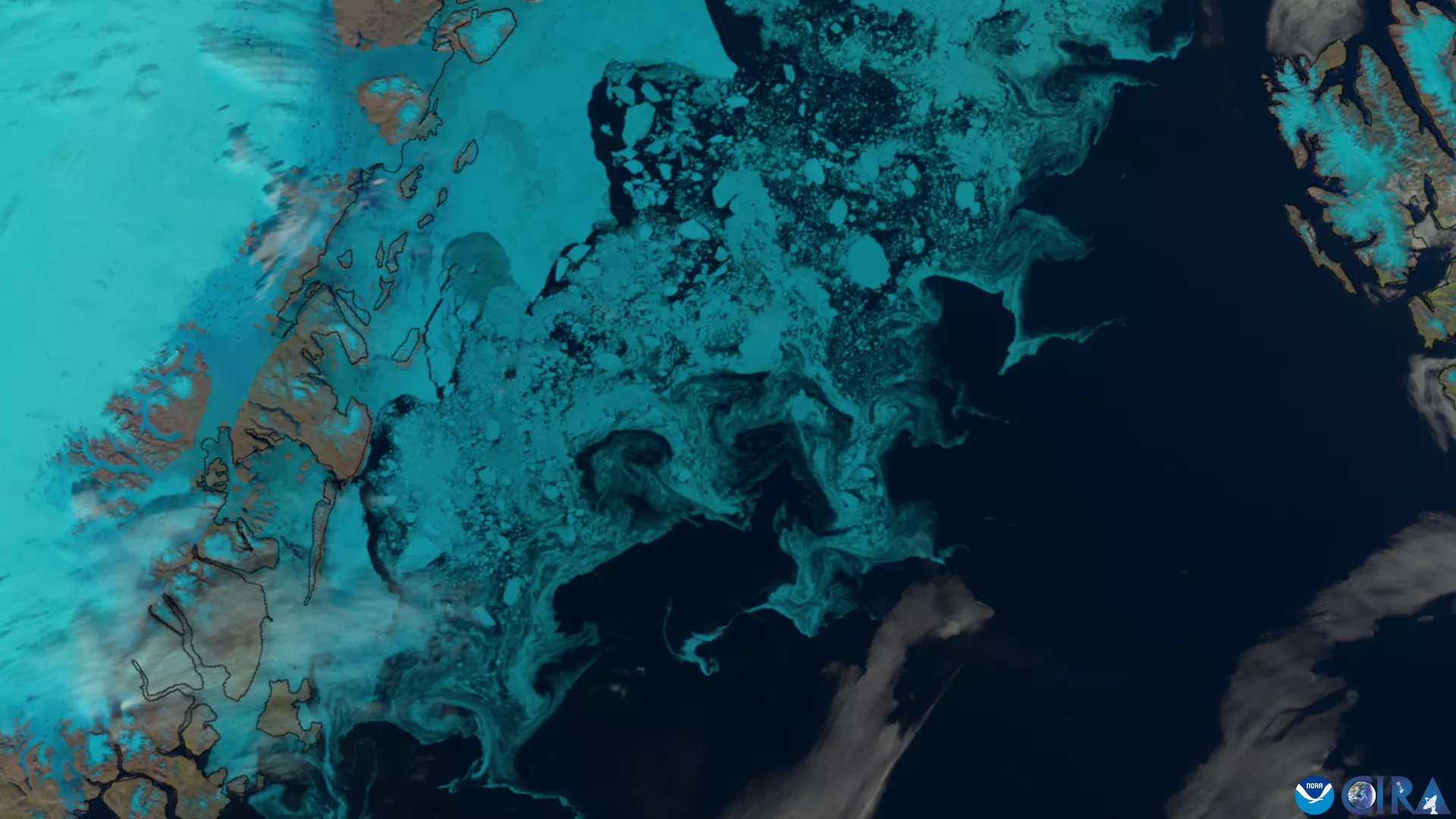 A blue ocean seen from space.