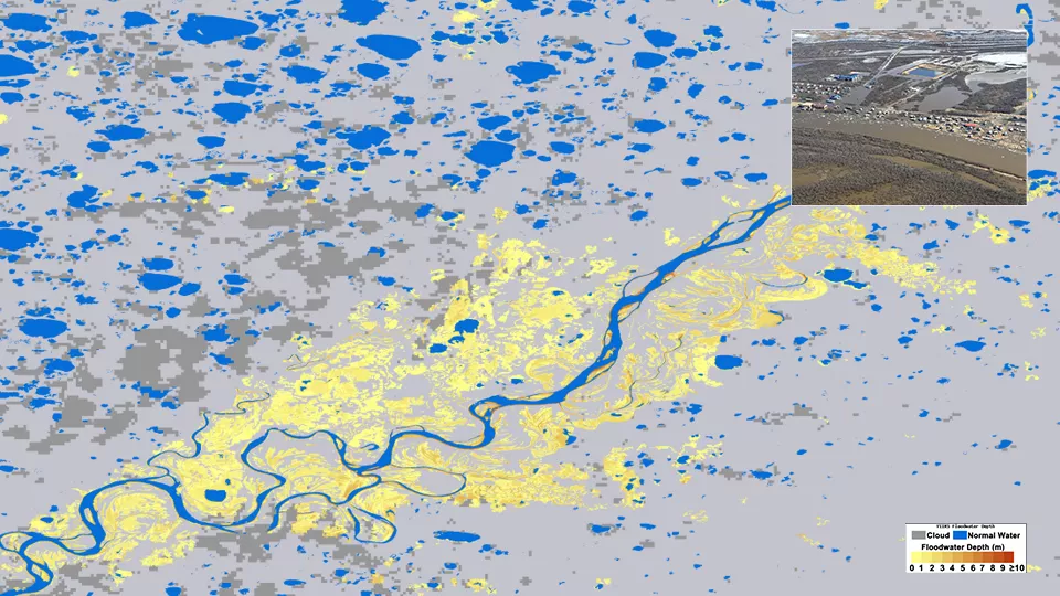 Flooding waters seen from space.