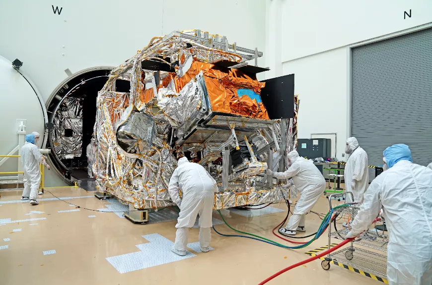 JPSS-3 exited the thermal vacuum testing chamber on Aug. 26, 2024 at Northrop Grumman in Gilbert, Arizona. Credit: Northrop Grumman