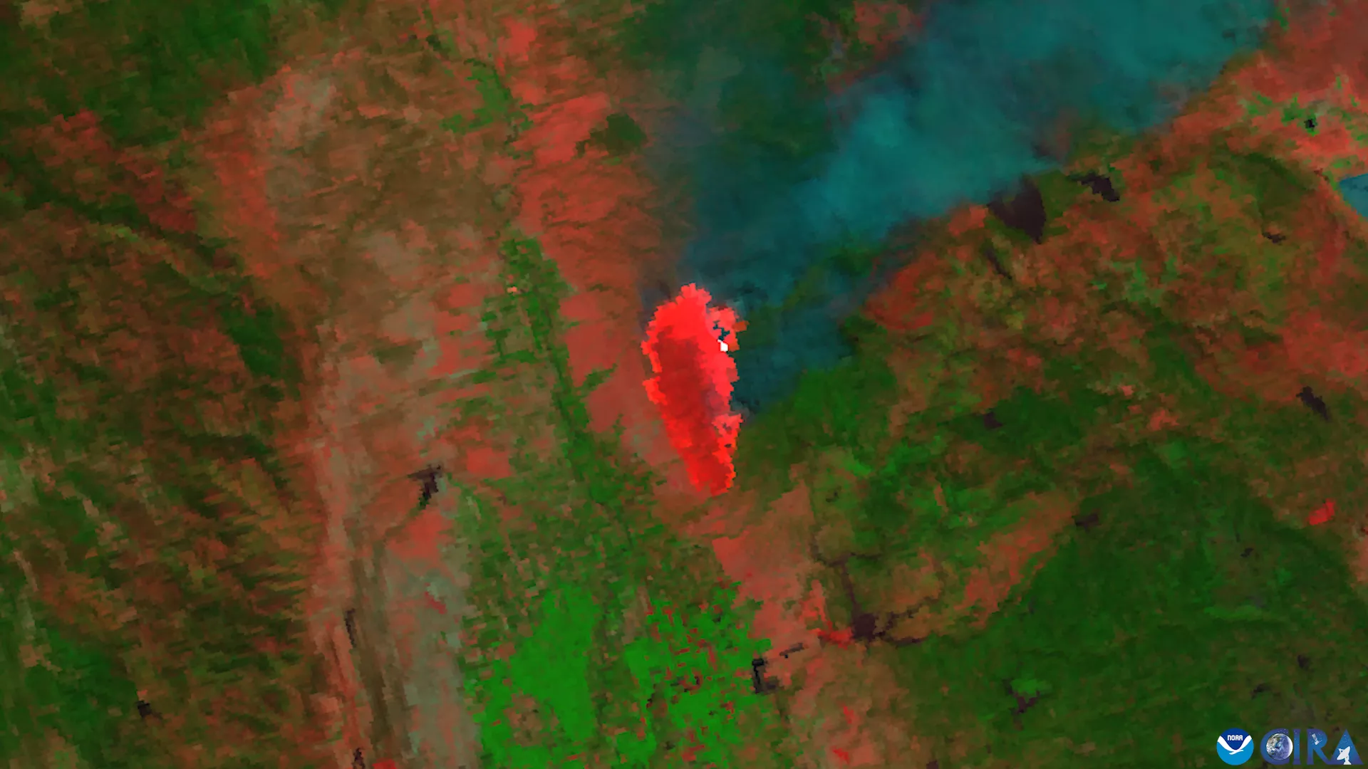 A Day-Fire Band composite image from NOAA-20 and NOAA-21 of California’s Park Fire from July 24-26, 2024.