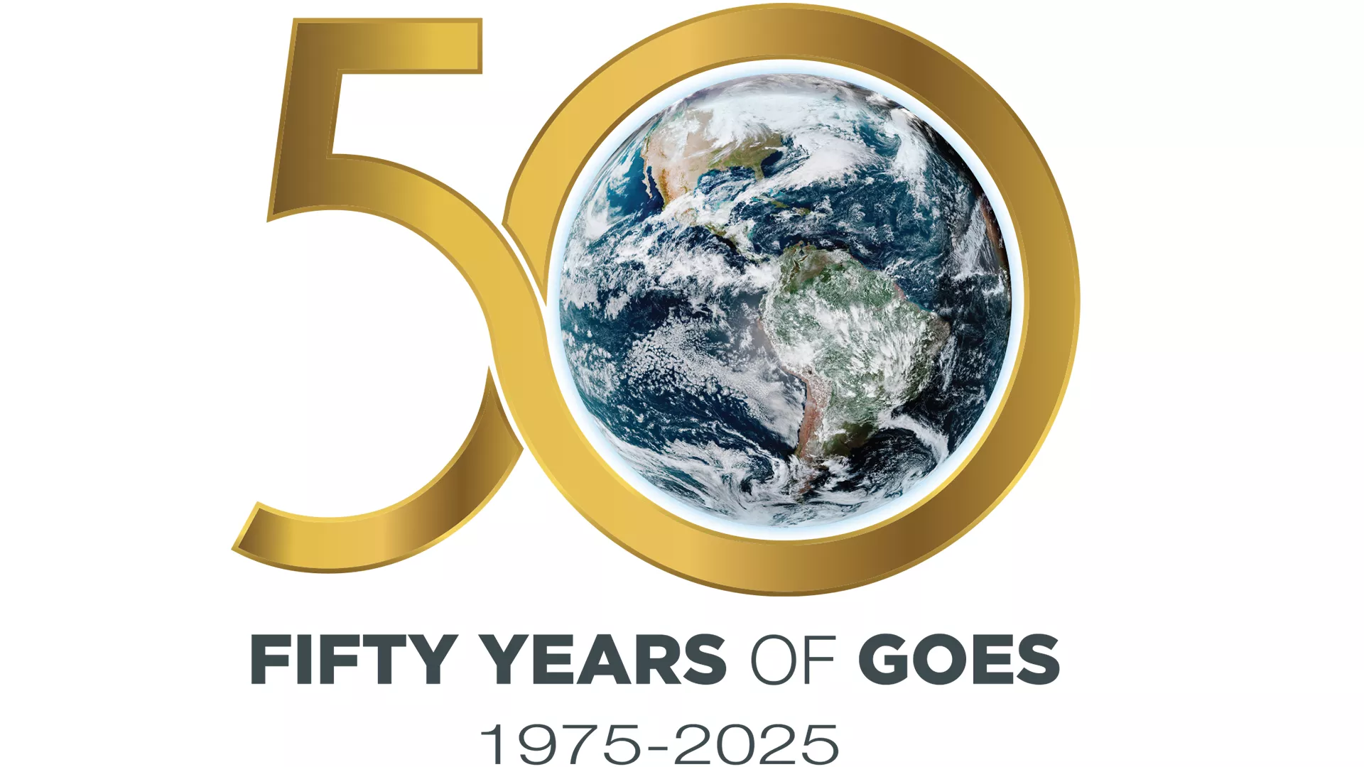Fifty years as a logo with the earth covering the interior of the zero.