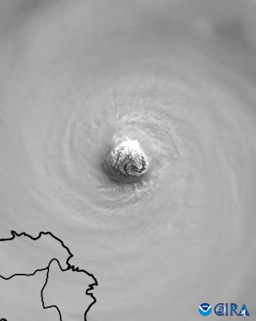 Visible image from NOAA-21 of the powerful eye of Category-5 Typhoon Man-yi approaching the Philippines on Nov.16, 2024.