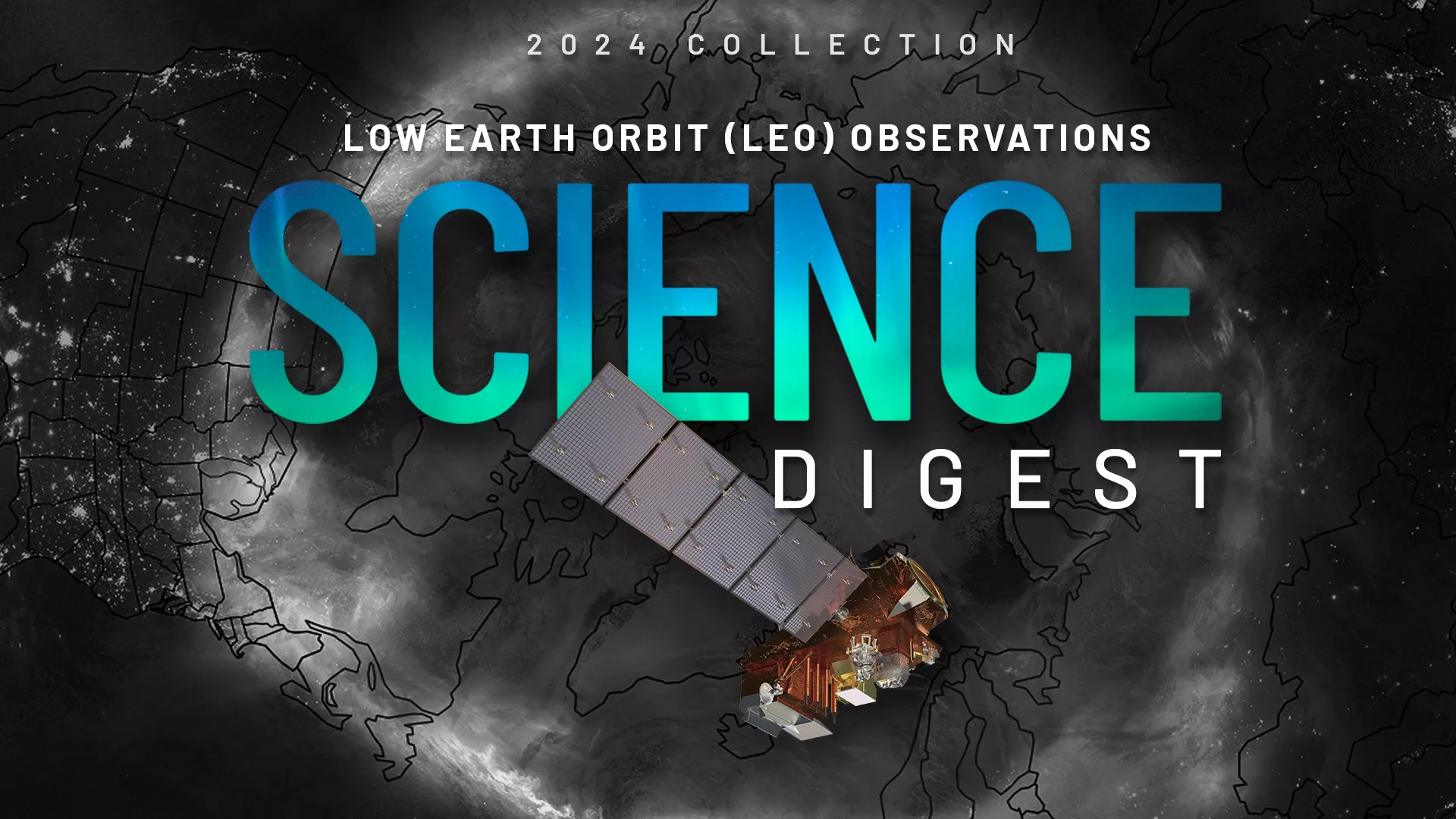 Satellite seen in space with the text Science Digest written over it.