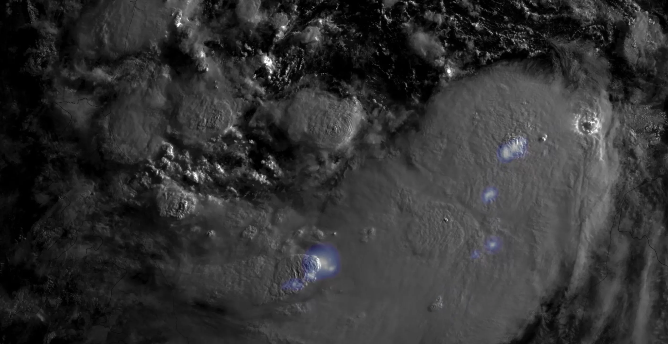 Lightening at night during hurricane alberto.