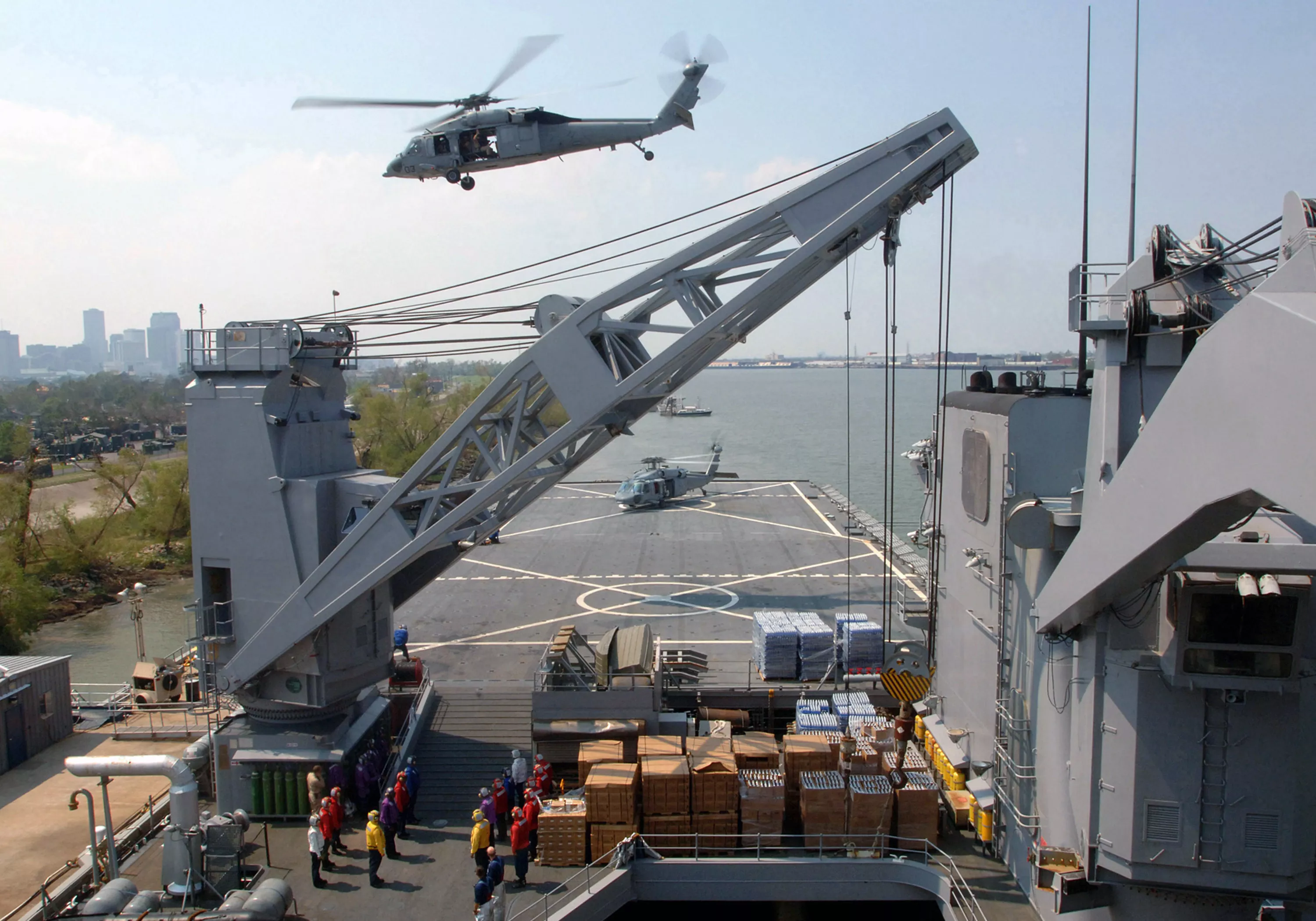 Helicopters flying above the US Tortuga.