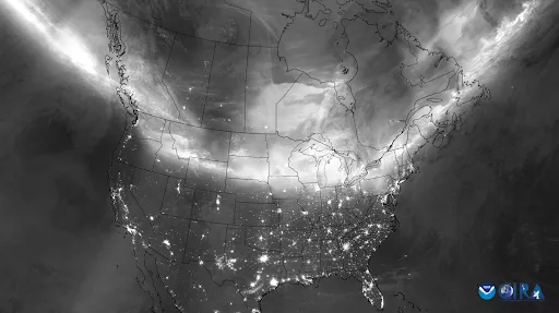 Northern lights seen at night over the united states.