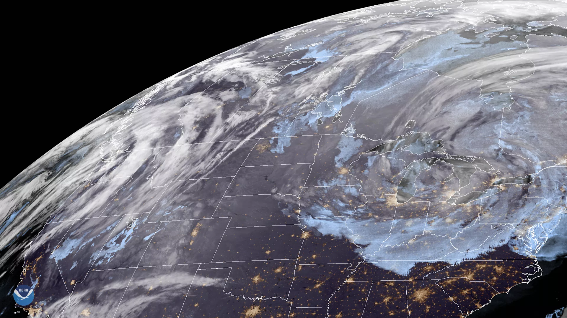  Dec. 31, 2019 GOES East capture of a lake enhanced major winter storm system that has affected the Great Lakes region.