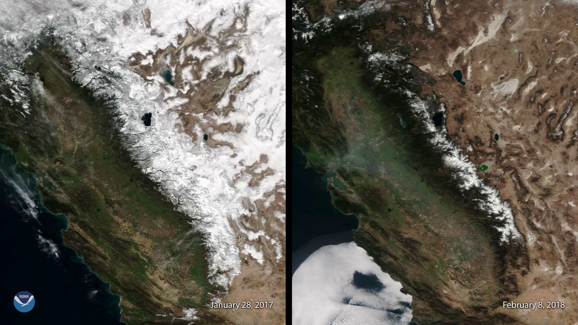 Side by side view of the Sierra Nevada mountain range.
