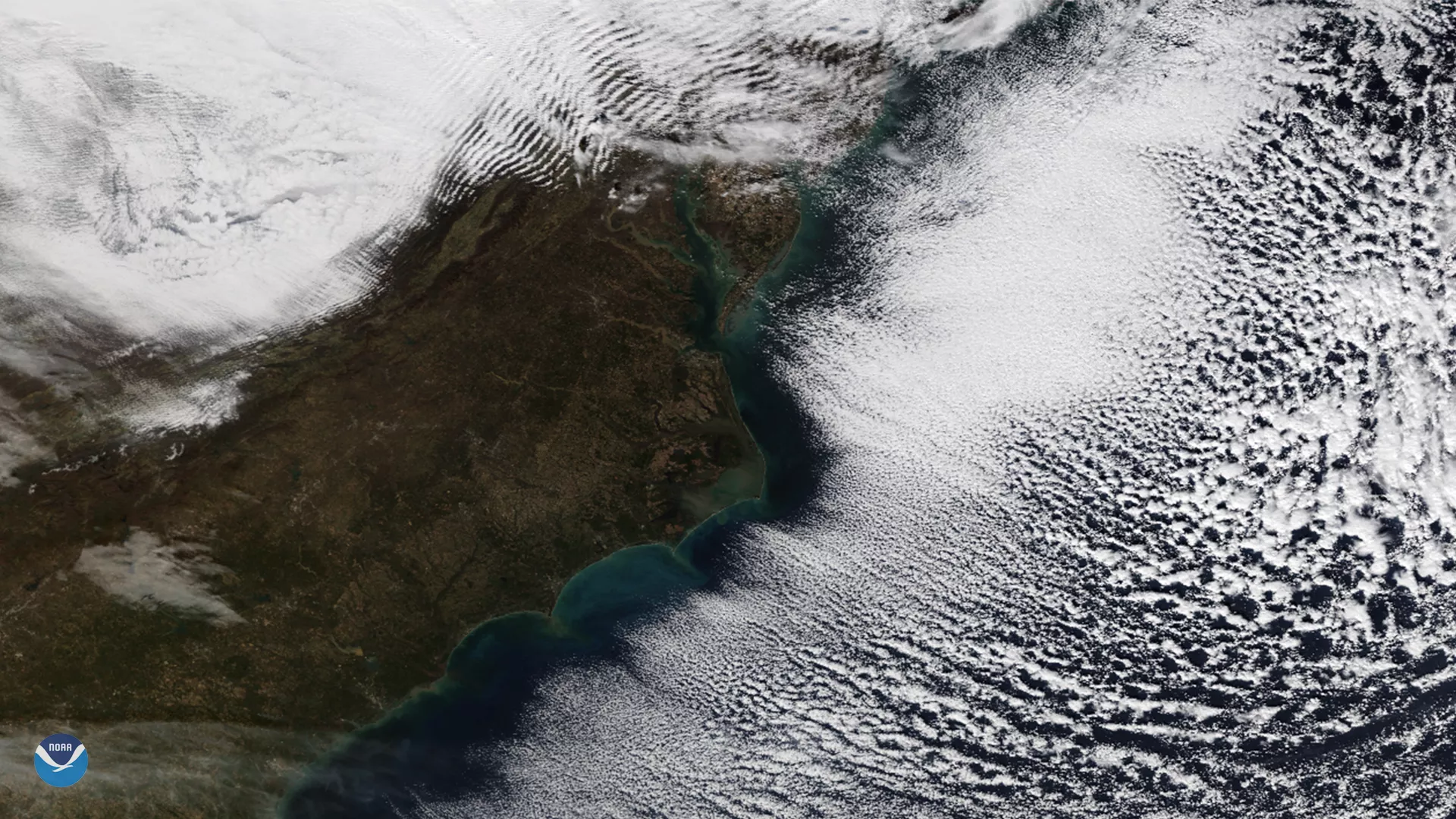 Cloud streets and gravity waves, seen by NOAA-20 on Nov. 28, 2018.