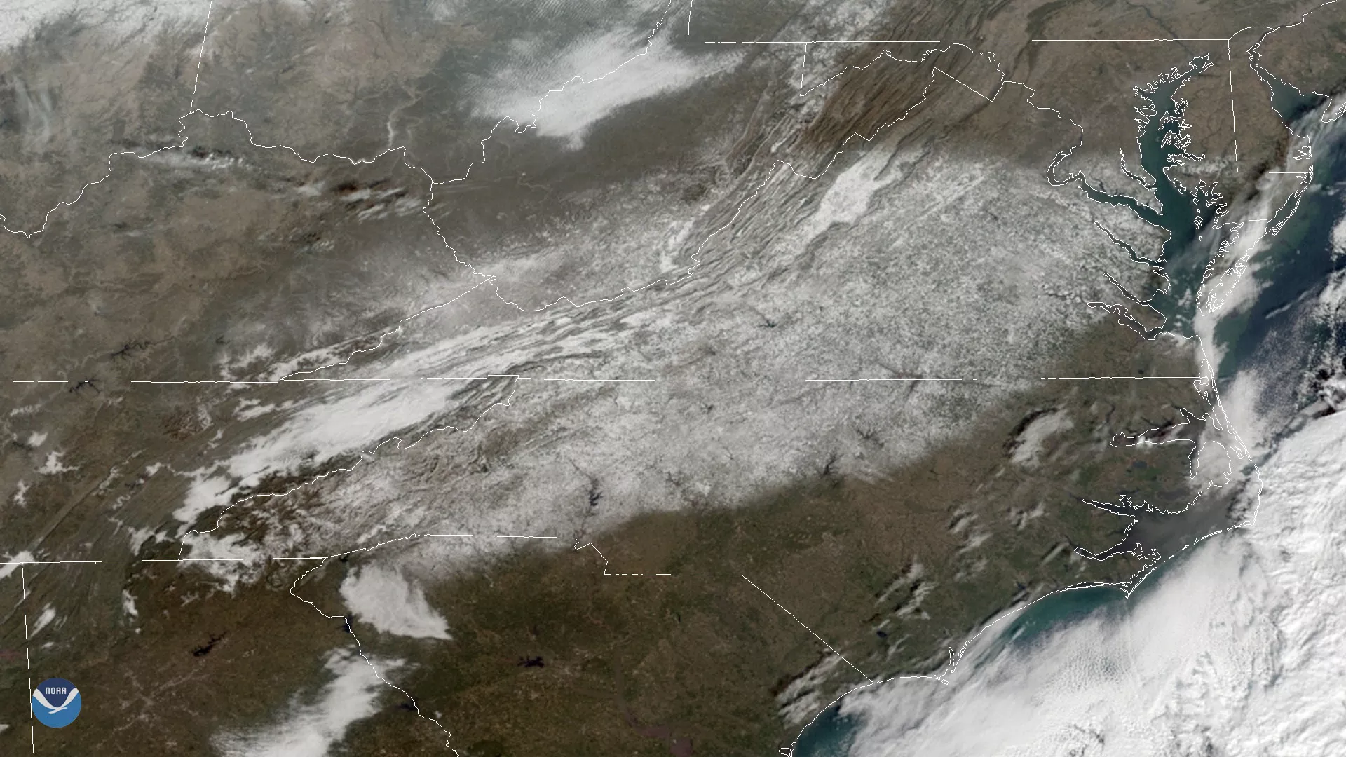 GOES East captured heavy snow cover over the Mid-Atlantic region on Dec. 11, 2018. 