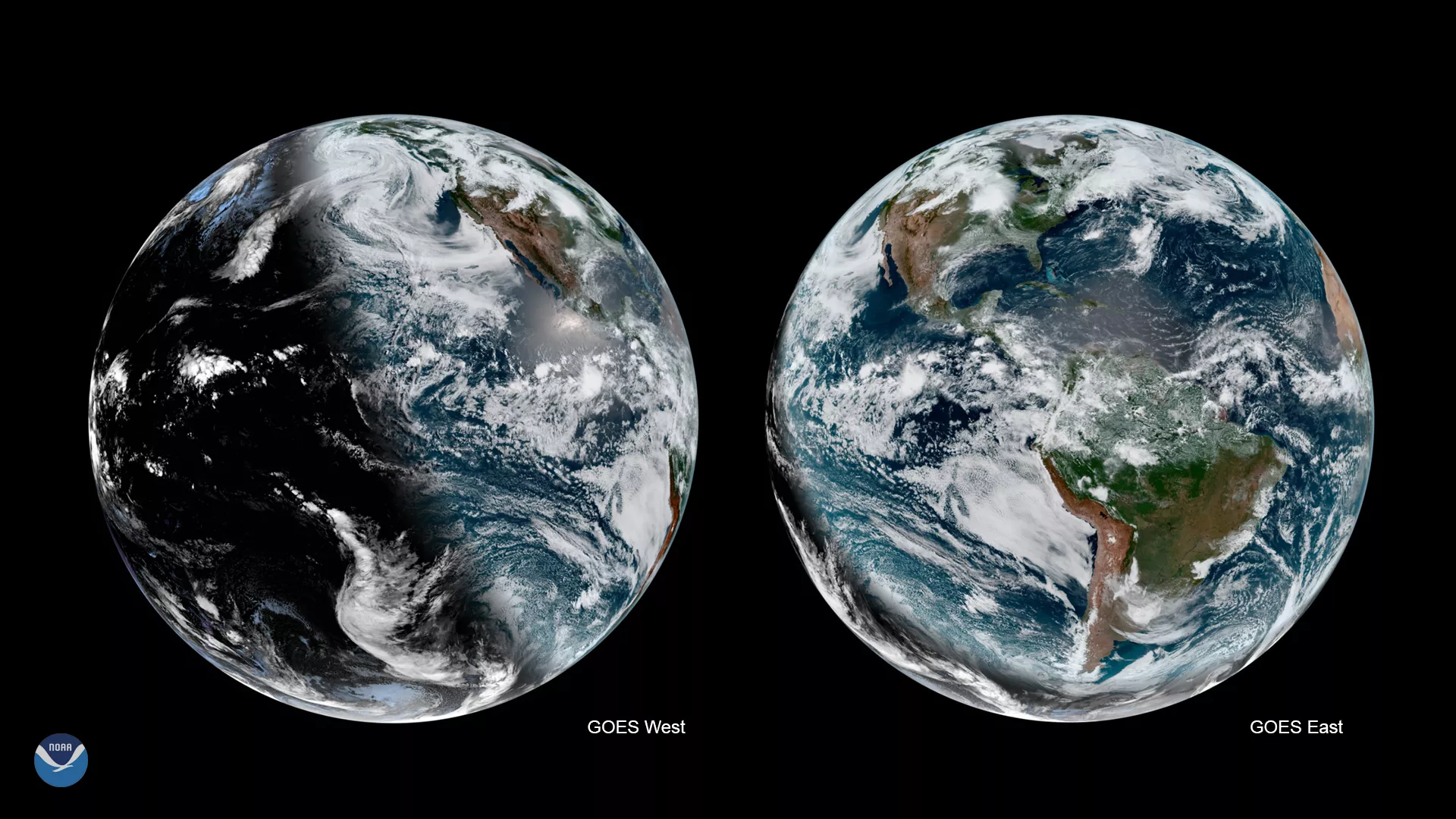 GOES East and GOES West full-disks views of the shadows of the summer solstice.