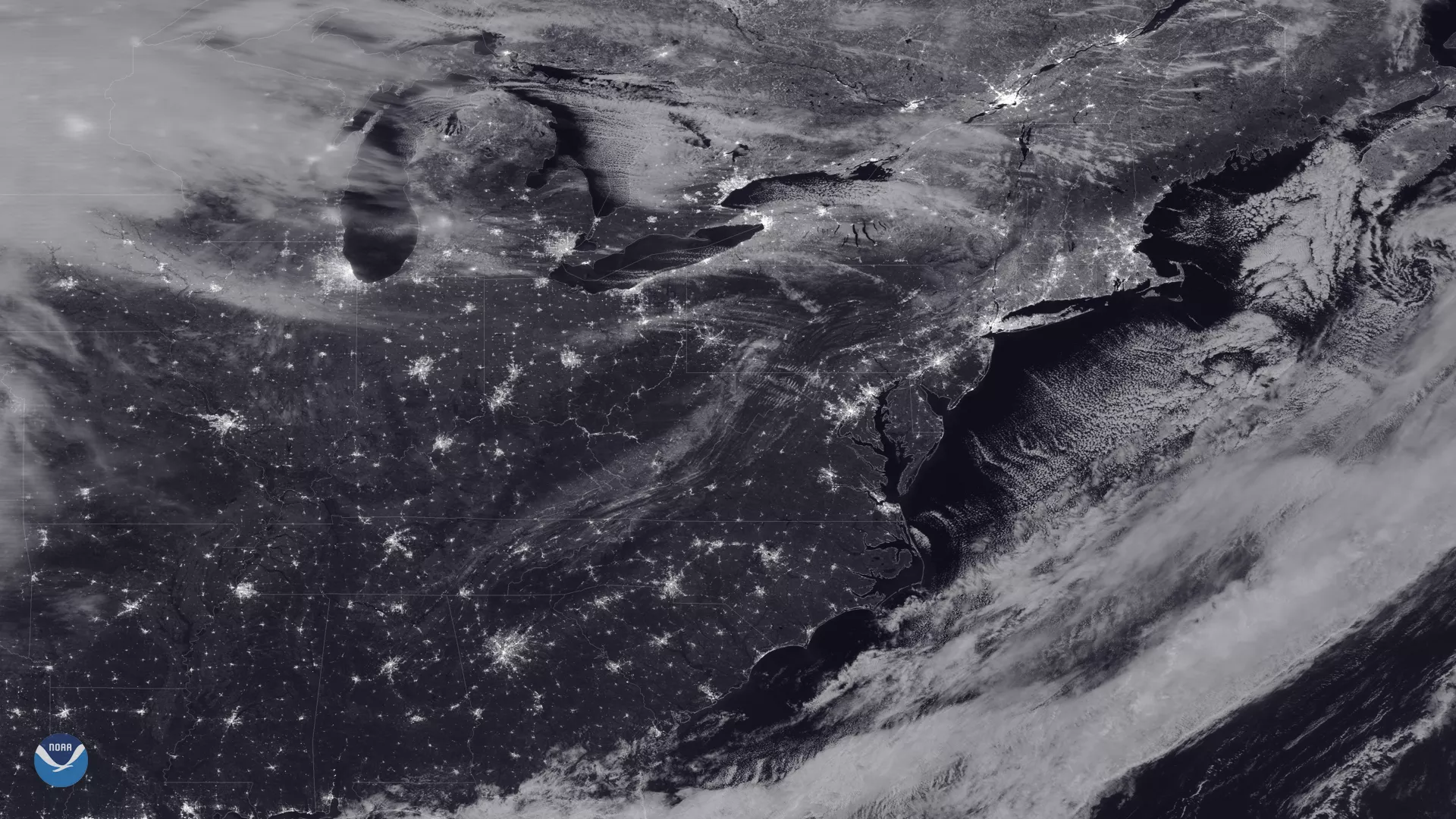 The NOAA-20 satellite passed over the eastern United States, capturing day/night band imagery in Dec. 2019.