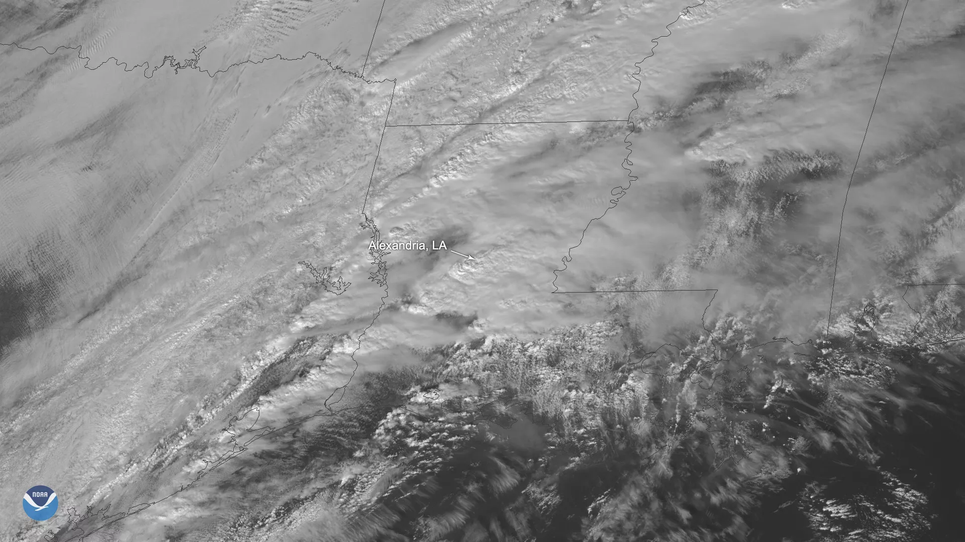 GOES East, in Dec. 2019, spotted severe thunderstorms that reportedly produced a tornado near the city of Alexandria, Louisiana.
