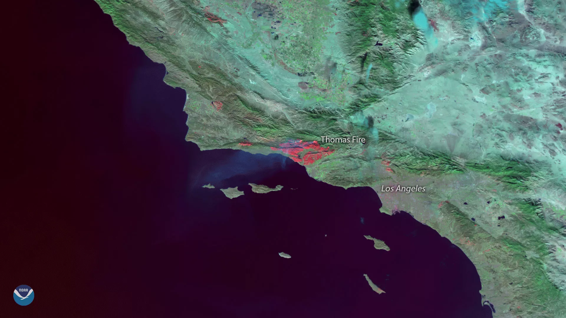 The Suomi NPP satellite's VIIRS instrument captured this image of burn scars from the massive Thomas Fire from Dec. 2017.