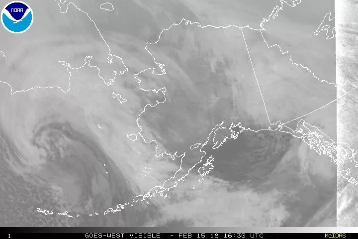GOES-15 visible imagery of Alaskan coastline. 