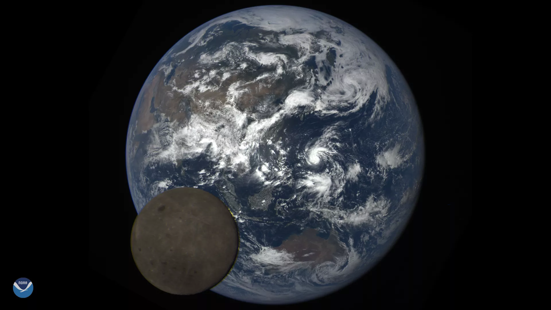This image was taken on July 5, 2016 by the Earth Polychromatic Imaging Camera (EPIC) onboard the NOAA/NASA Deep Space Climate Observatory (DSCOVR) satellite.