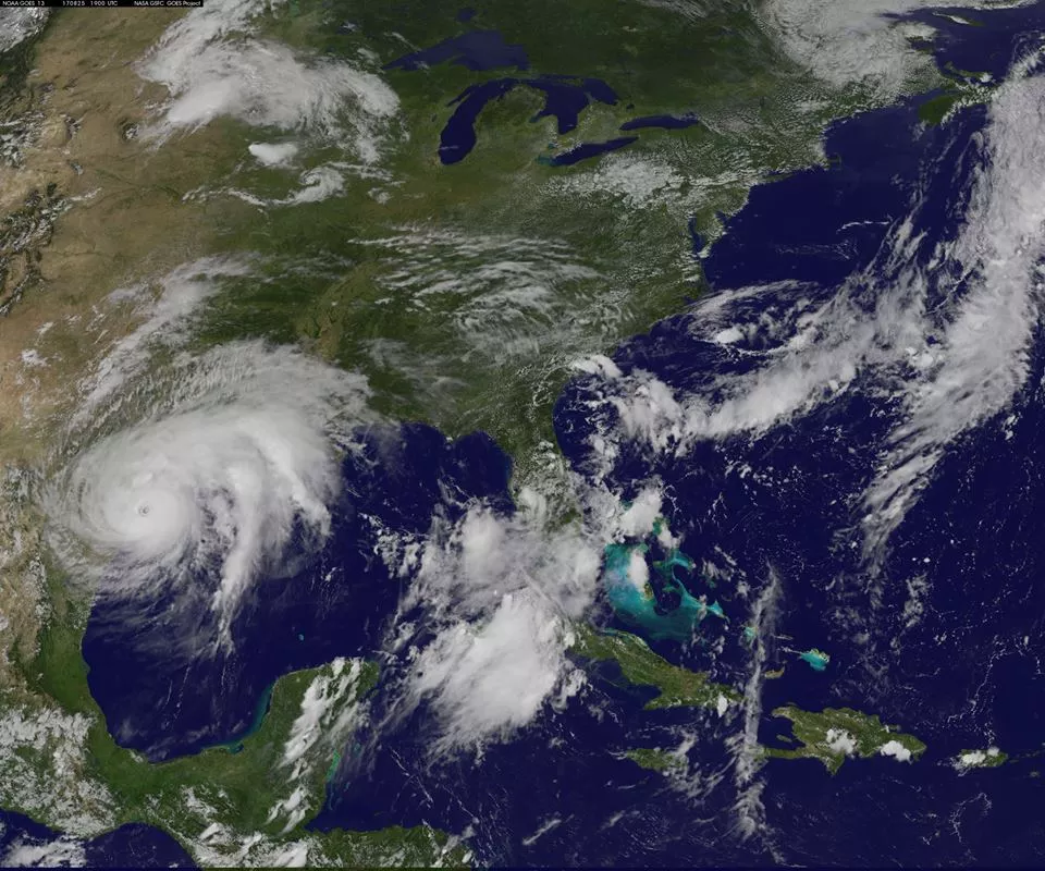 This image of Harvey was taken from GOES-13 at 3 pm EDT on August 25, 2017.