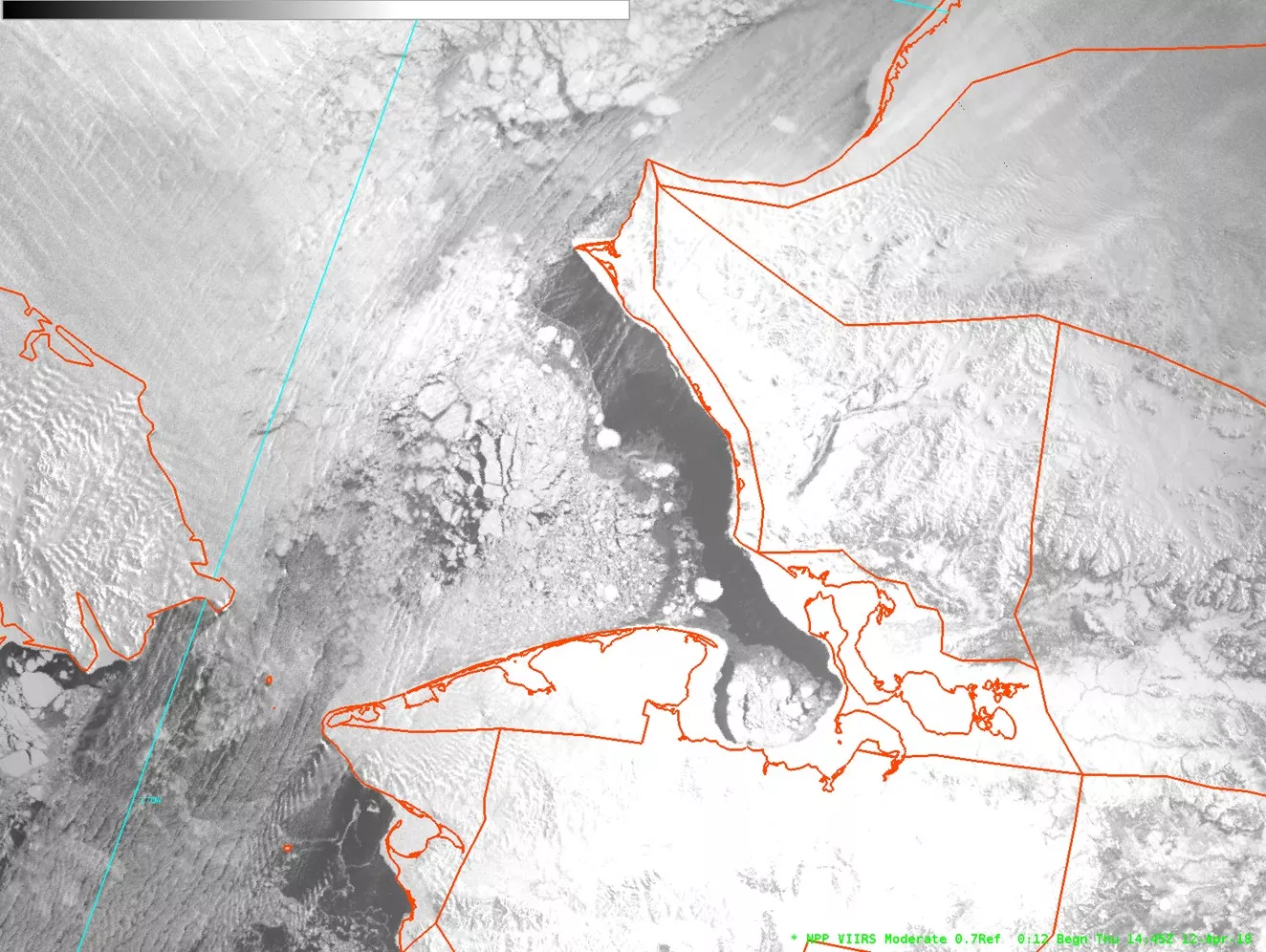 VIIRS imagery of Kreller iceberg, taken April 2018. 