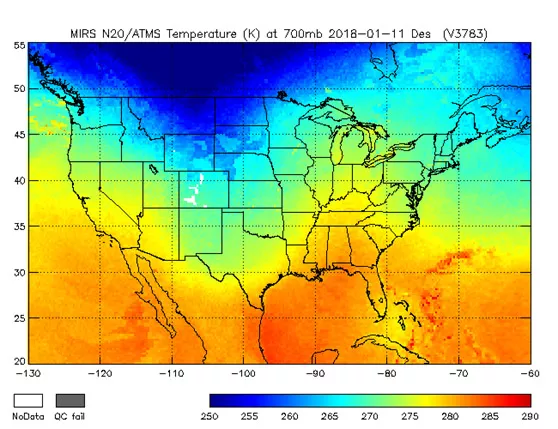 Image of temperatures across the US