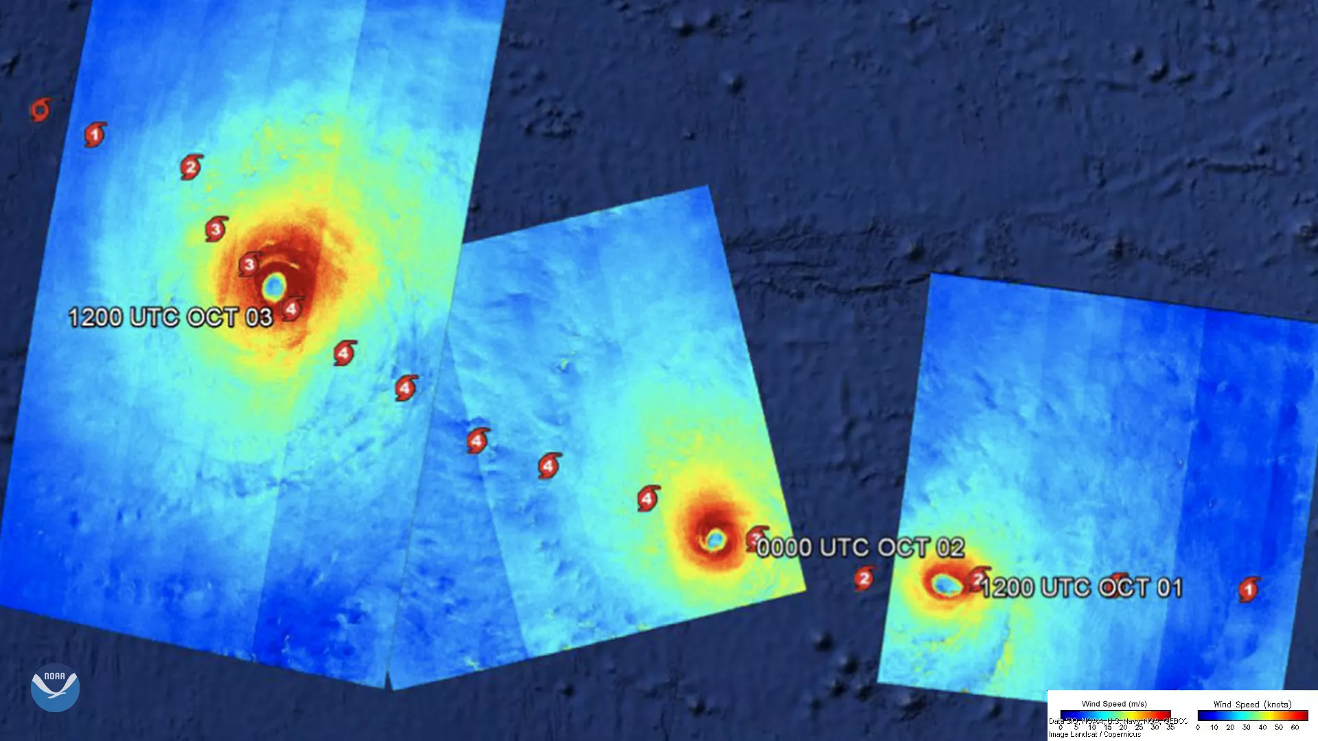 Hurricane Marie being tracked by Canada’s RADARSAT-2 satellite in the Pacific Ocean.