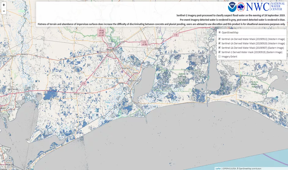 Map of suspected flood waters from the remnants of Tropical Storm Imelda