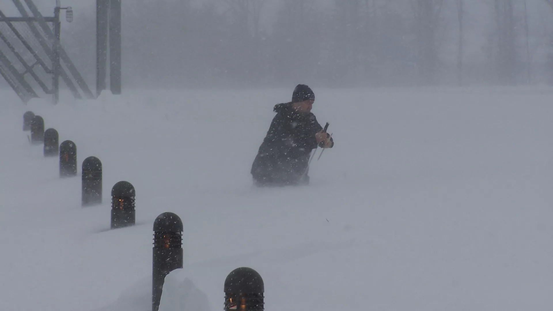 A person going through snow.