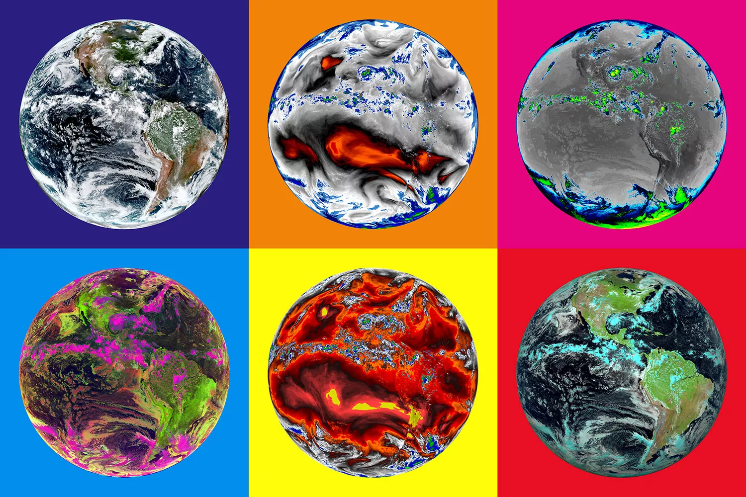 Six Views of Full Disk in six different bands and colors.