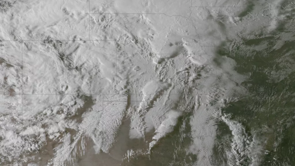 GOES-13 True Color capture of freezing rain over middle America, April 2013.