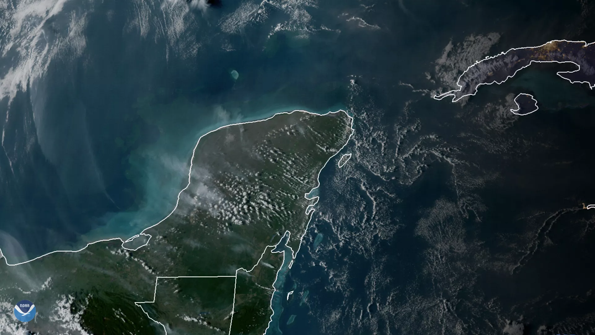 Imagery of Yucatan Peninsula via GOES East's GeoColor, taken March 2020.